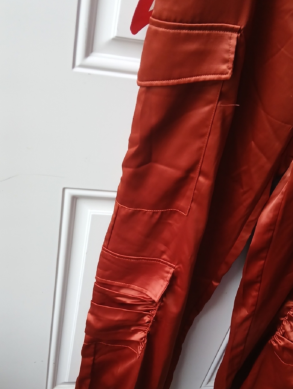 Women's Satin Matching Set Top And Pants in Rust - Picture 6 of 8